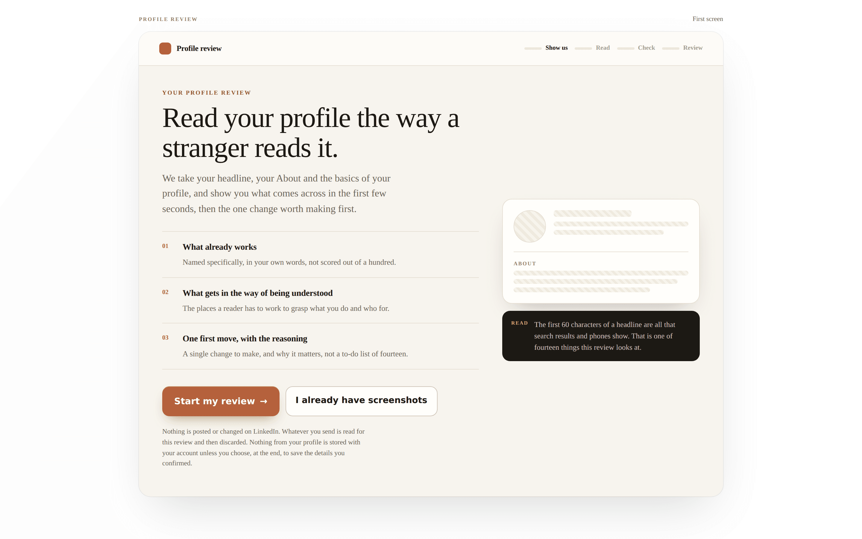 Profile Review screen inside the member area